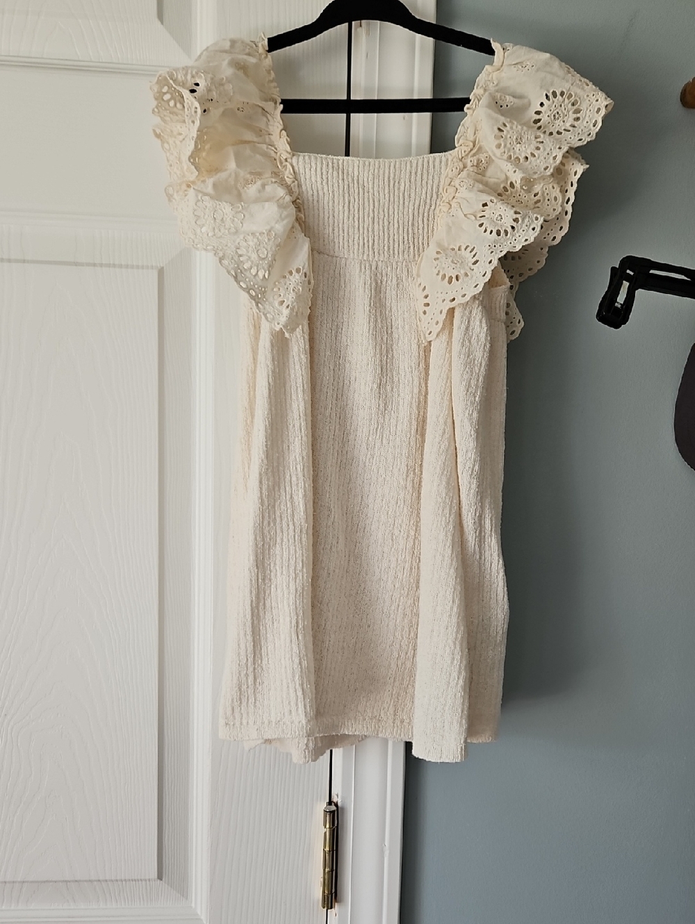 Zara Cream Ribbed Summer Knit Children's Dress W Eyelet Ruffles